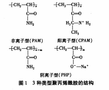 圖1 3種類型聚丙烯酰胺的結構